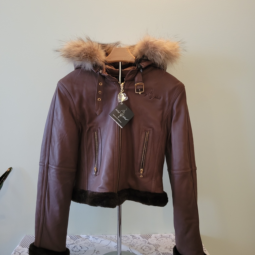 ***Authentic*** NWT Vintage BABY PHAT Brown Leather Fur-Trimmed Women's Jacket